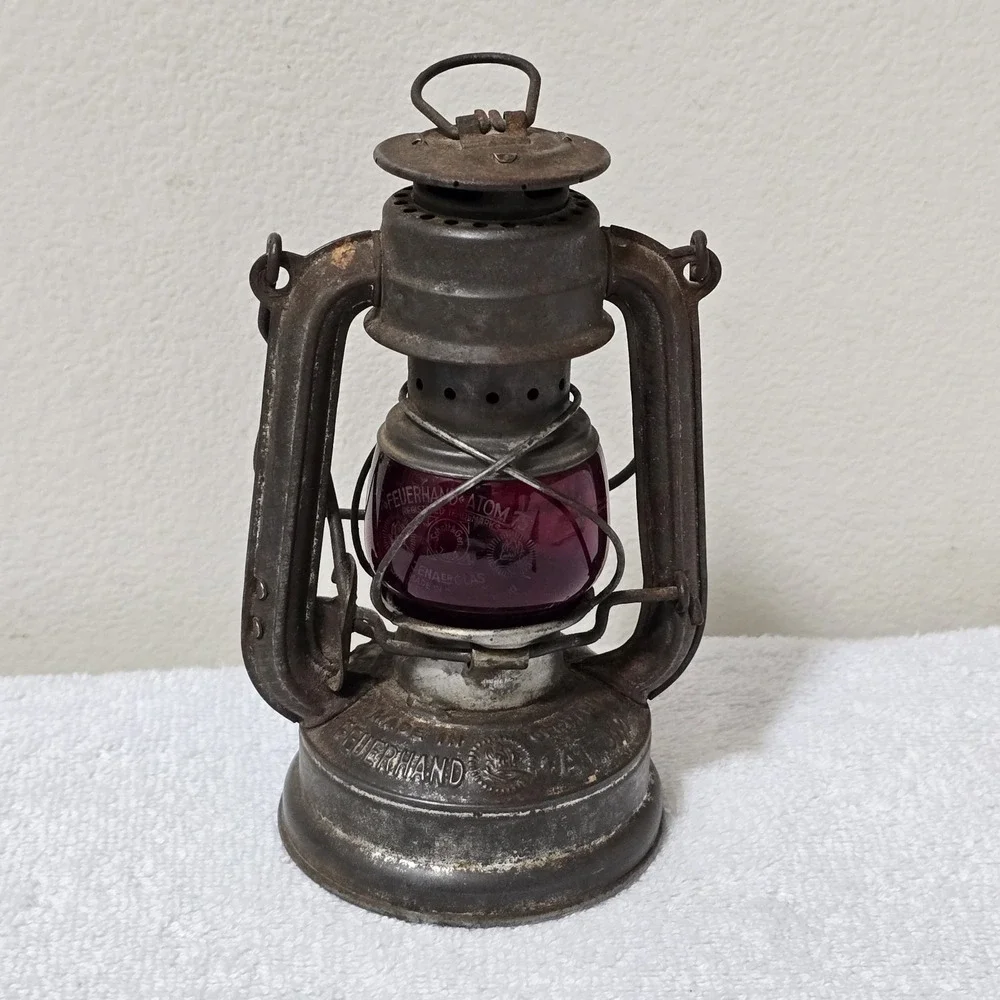 Feuerhand Atom 75 Storm Lantern Germany Schott Jena Ruby Red Jenaer Glas Antique